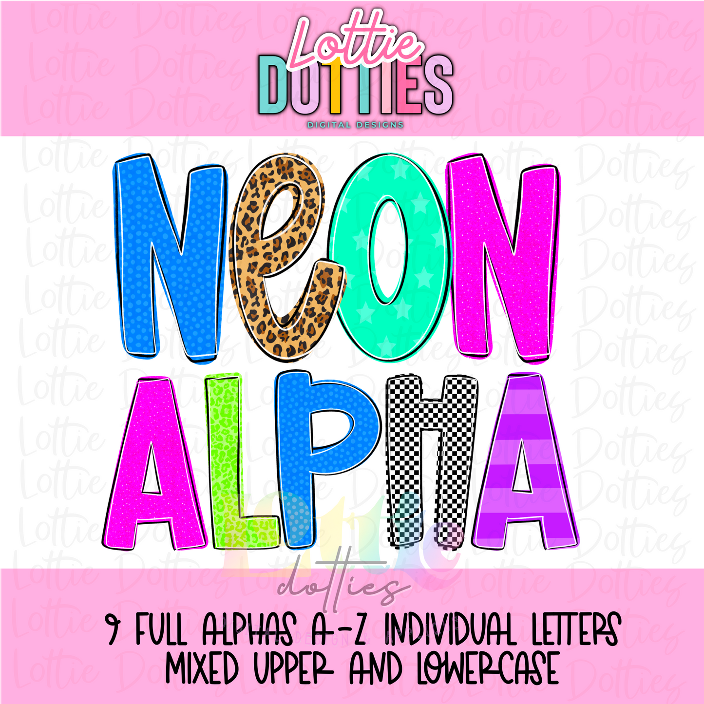 Neon Checkered Alpha - Neon and Checkered Alphabet - Alpha Pack - Alphabet Clipart - Instant Download - Girl Alpha Pack