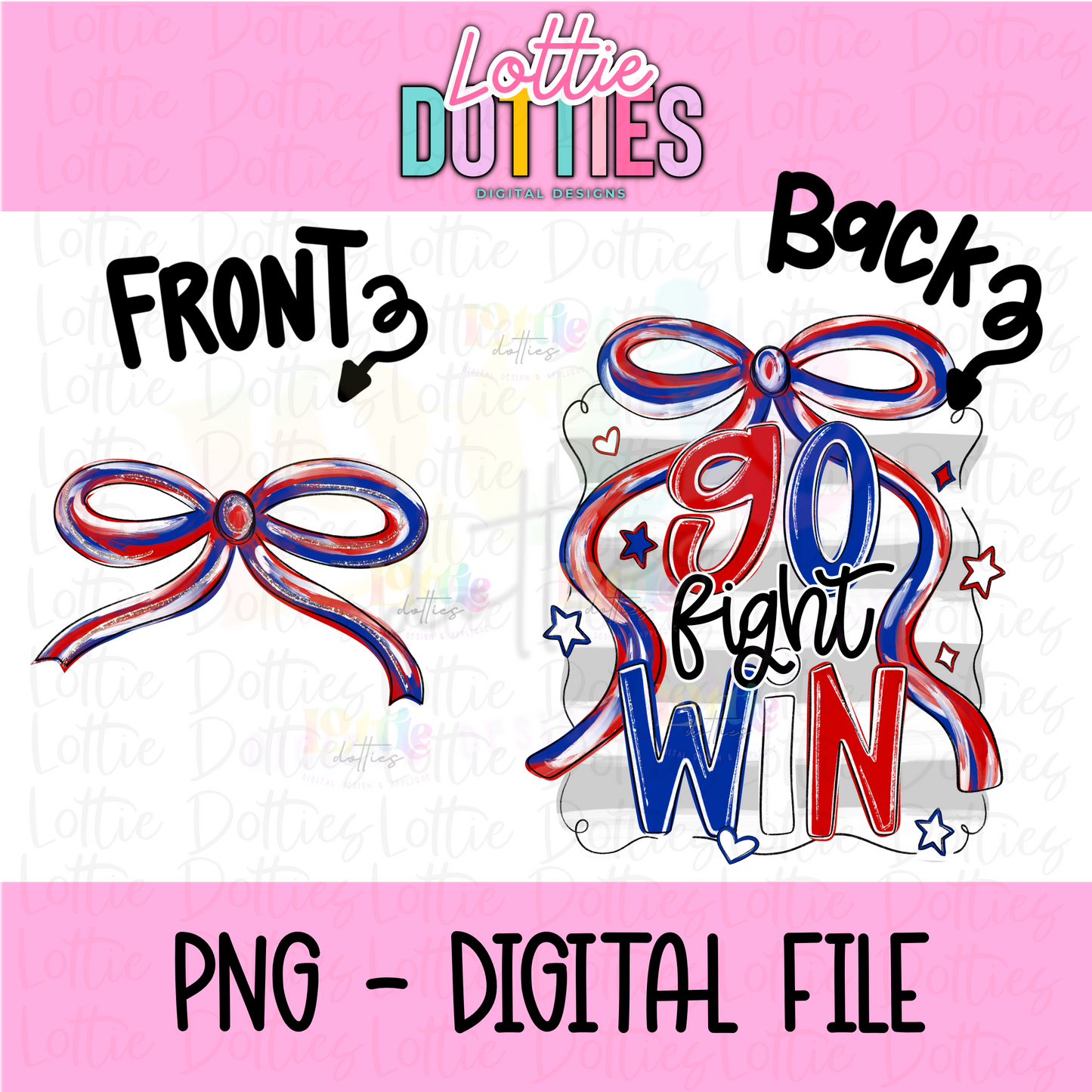 Go fight win PNG - Red & royal- bow design - Digital Download