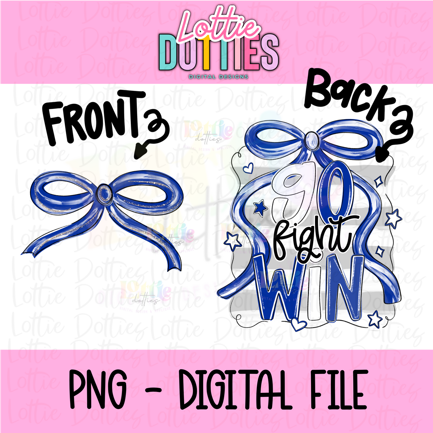 Go fight win PNG - Royal blue and white Small Town - bow design Sublimation - Digital Download