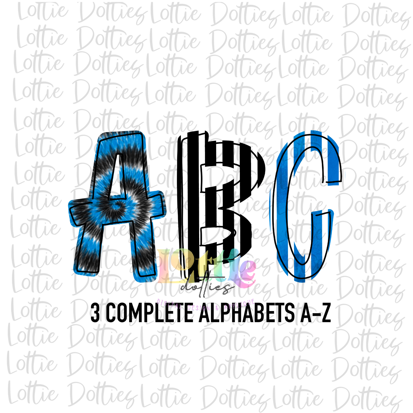 Black & Blue Tie Dye Spirit - Alphabet Clipart - Instant Download - Alpha Pack