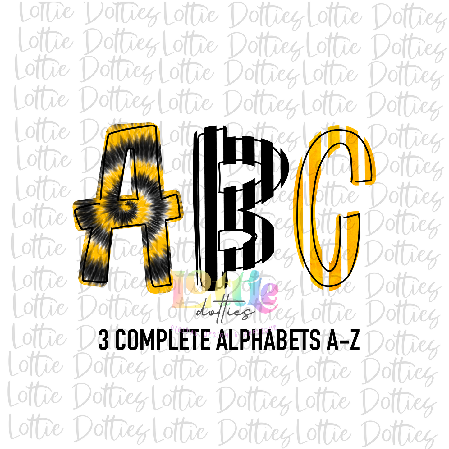 Black & Gold Tie Dye Spirit - Alphabet Clipart - Instant Download - Alpha Pack
