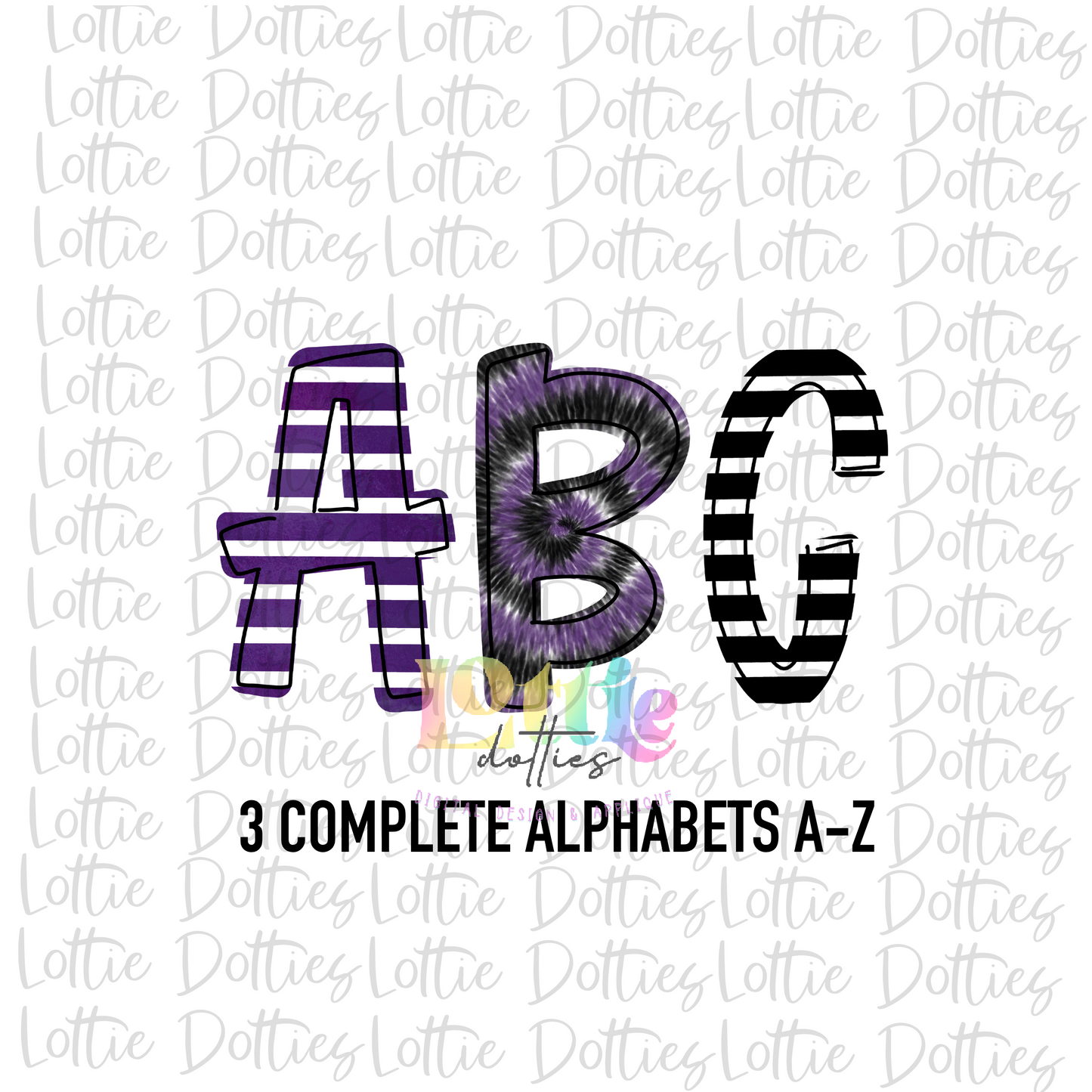 Purple & Black Tie Dye Spirit - Alphabet Clipart - Instant Download - Alpha Pack