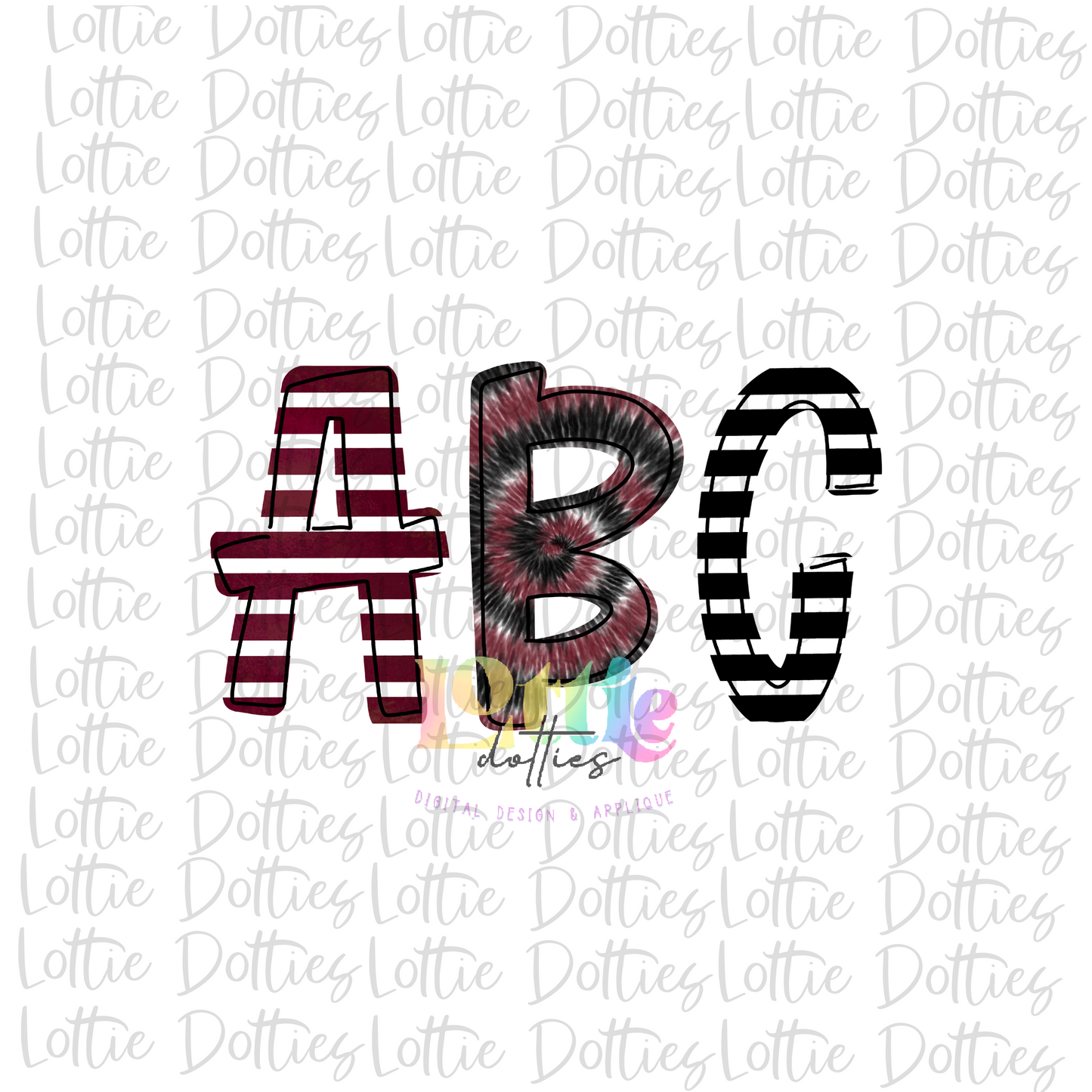 Maroon & Black Tie Dye Spirit - Alphabet Clipart - Instant Download - Alpha Pack