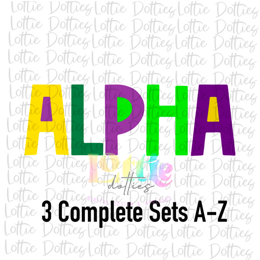 Mardi Gras Alpha - Alphabet Clipart - Instant Download  - Alpha Pack 3 Full Sets A-Z