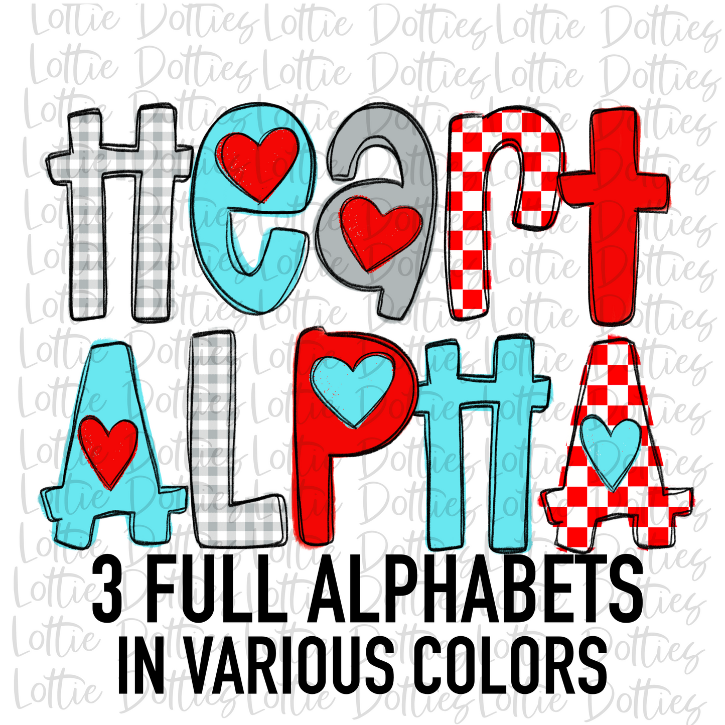 Heart Alpha- Alphabet Clipart - Instant Download - Alpha Pack - Red Blue Gray