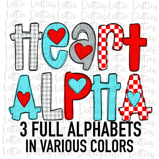 Heart Alpha- Alphabet Clipart - Instant Download  - Alpha Pack - Red Blue Gray