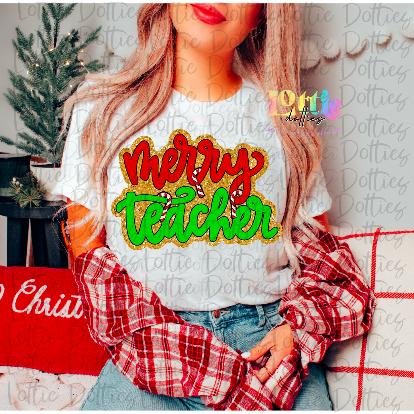 Merry Teacher PNG - School Design - Christmas SublimatiMion - Digital Download - Red, Green and Gold