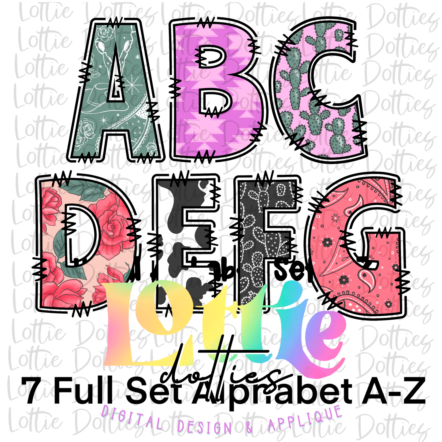 Cowboy Alphabet PNG - Alpha Pack Sublimation - Digital Download