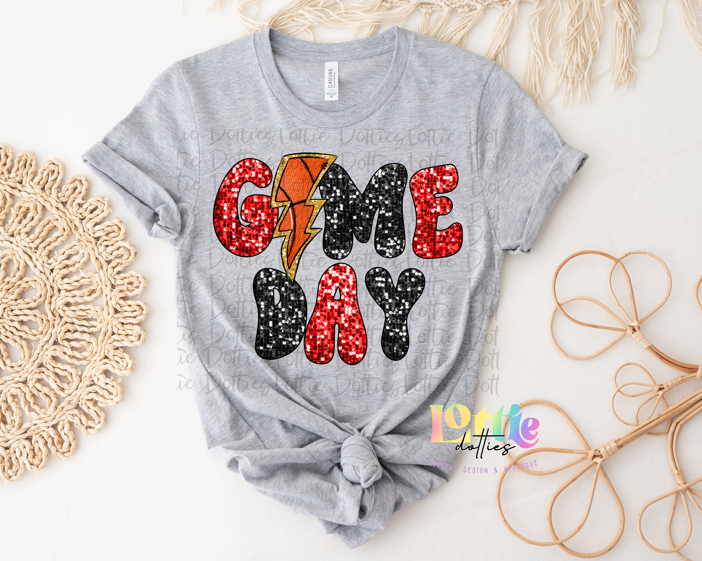 Game Day PNG - Game Day Sublimation - Digital Download - Red and Black Sequin