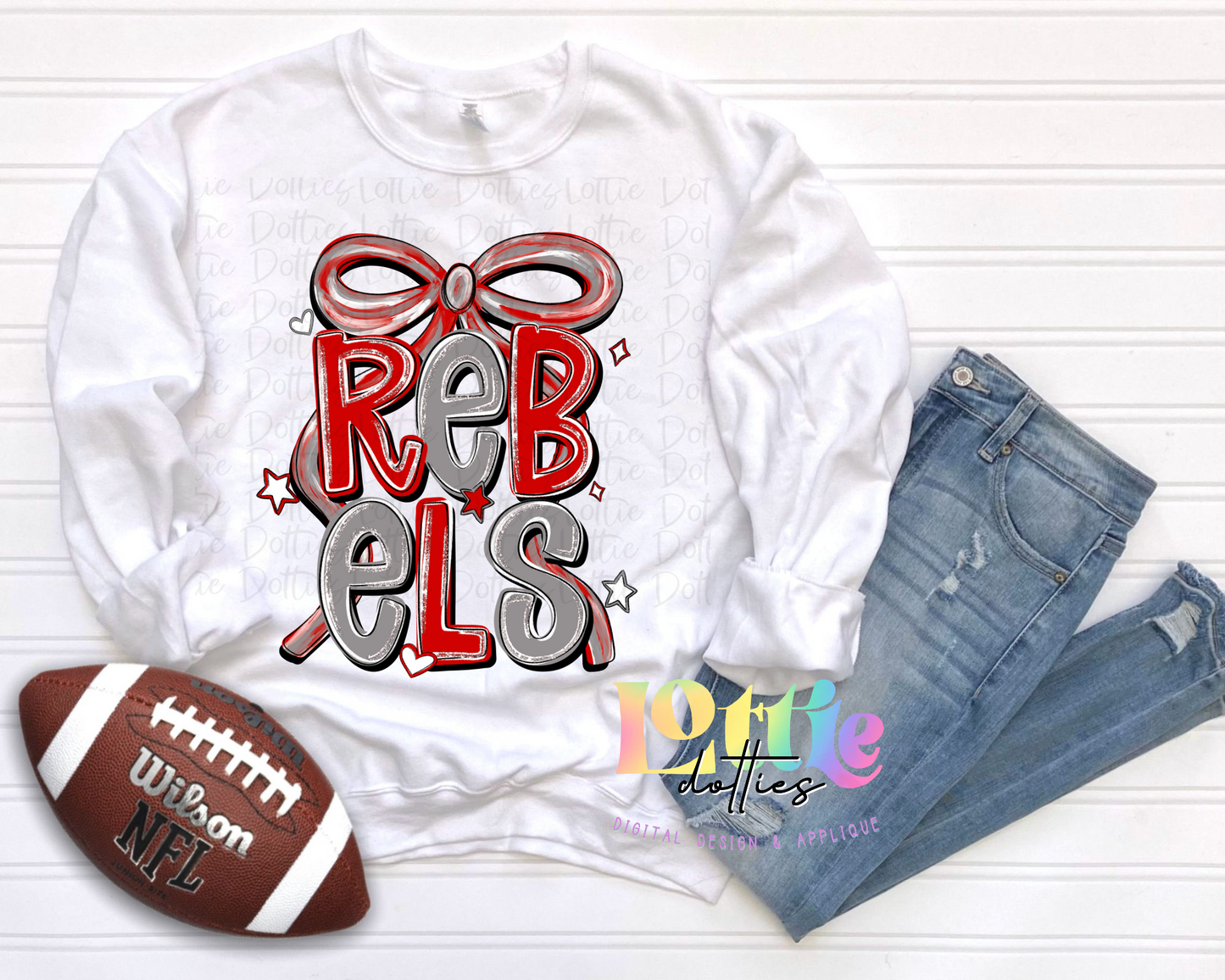 Rebels PNG | Rebels bow design | Digital Download | coquette mascot | Red and Gray