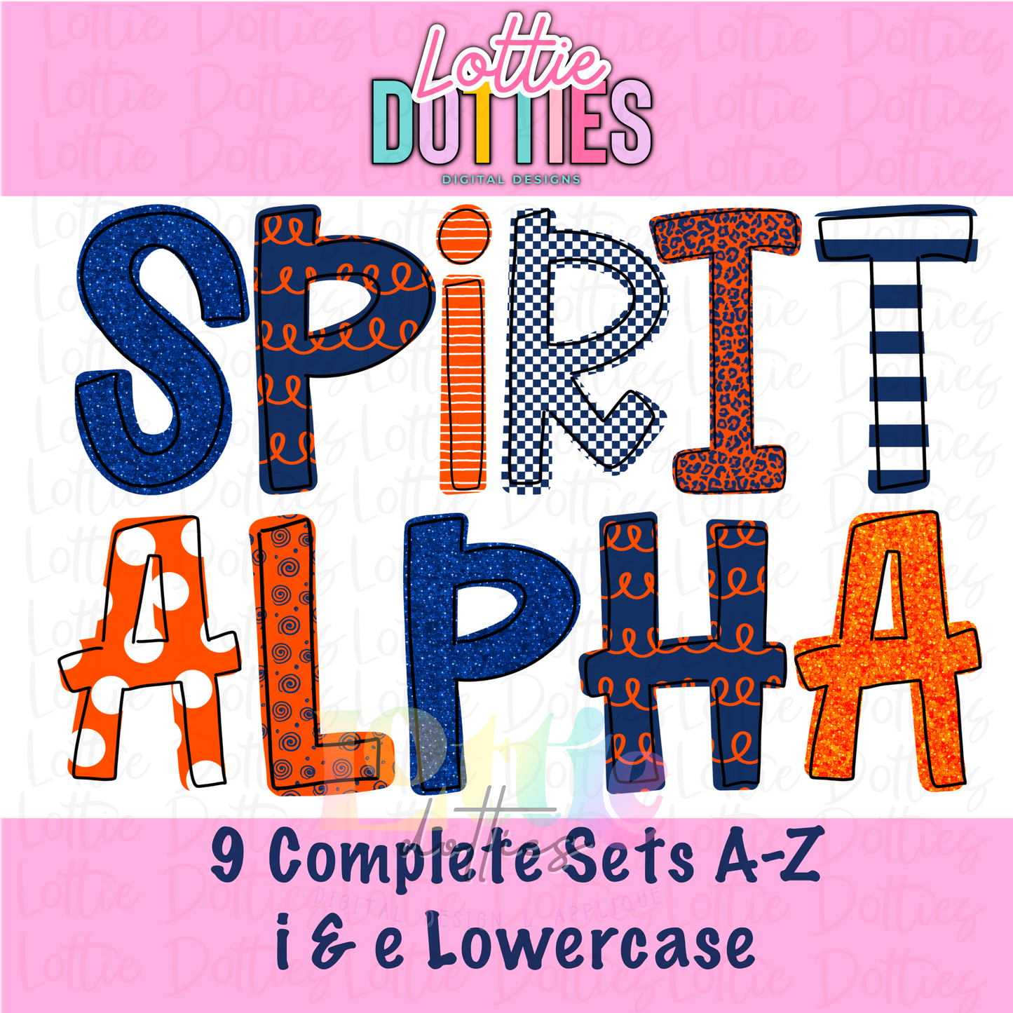 Orange and Navy Spirit Alpha - Alphabet - Alpha Pack - Alphabet Clipart - Instant Download