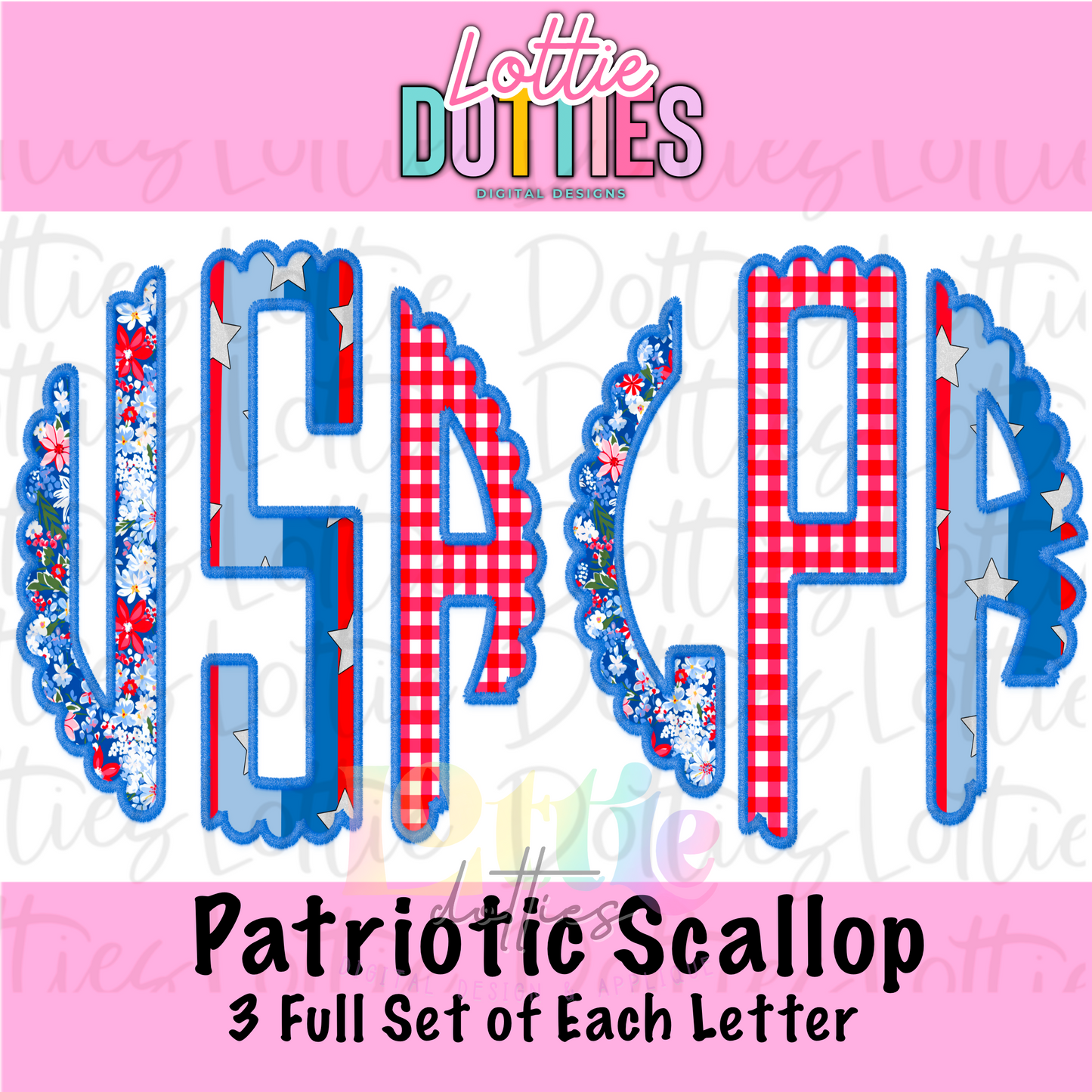 Patriotic Scallop Monogram Alphabet - Alpha Pack - Alphabet Clipart - Instant Download - Patriotic