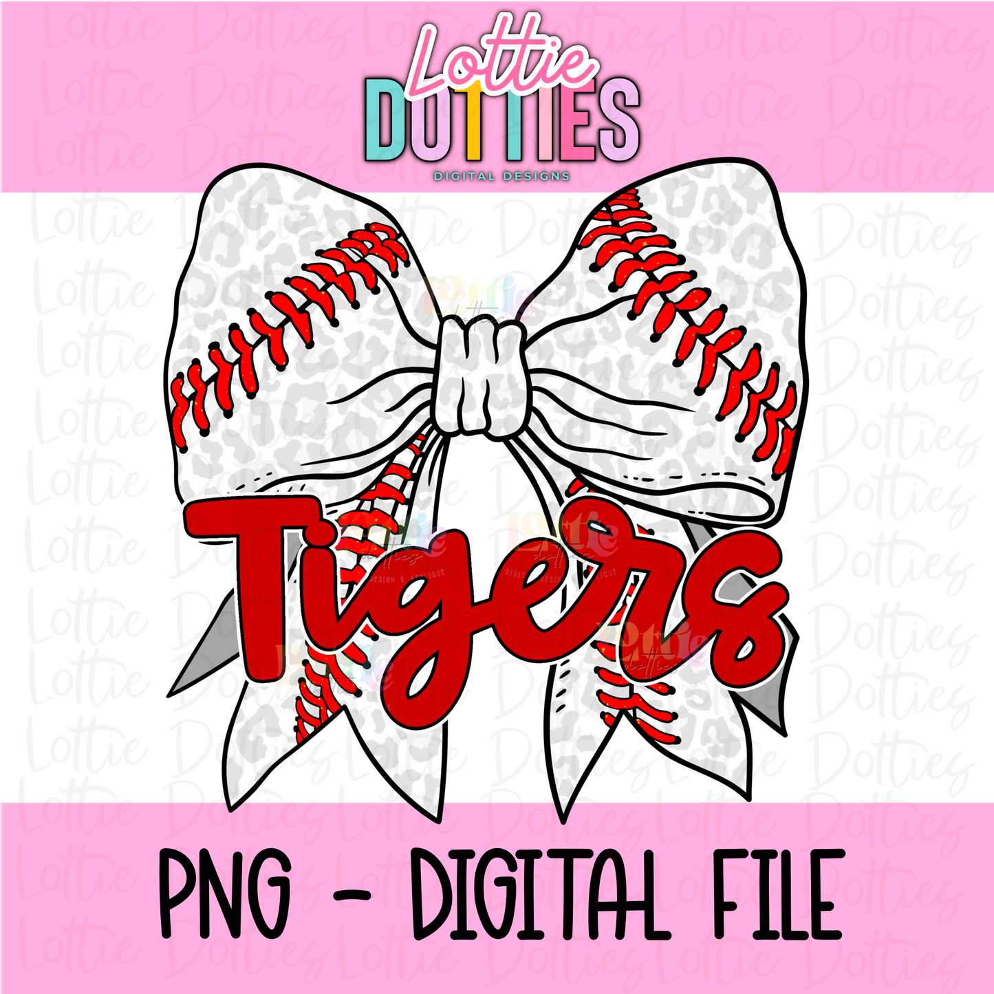 Tigers PNG - Tigers Baseball bow red design - Digital Download