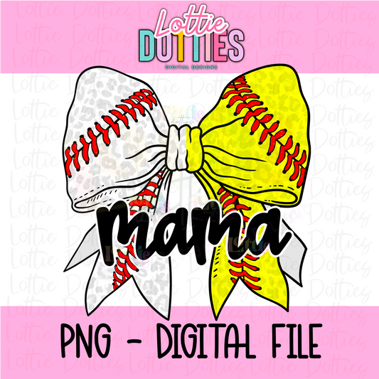 Baseball and Softball PNG - baseball and softball bow design - Mama of both bow - Digital Download