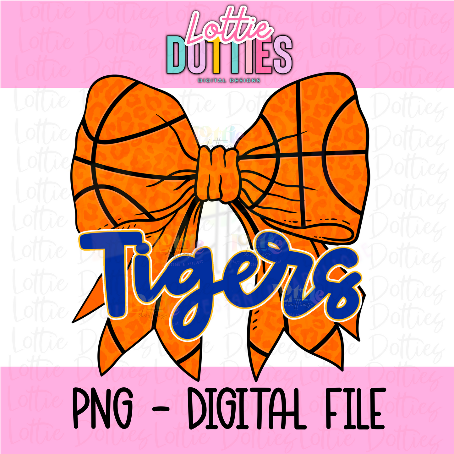 Tigers Basketball Bow PNG - Tigers sublimation design - Digital Download - Blue and Gold