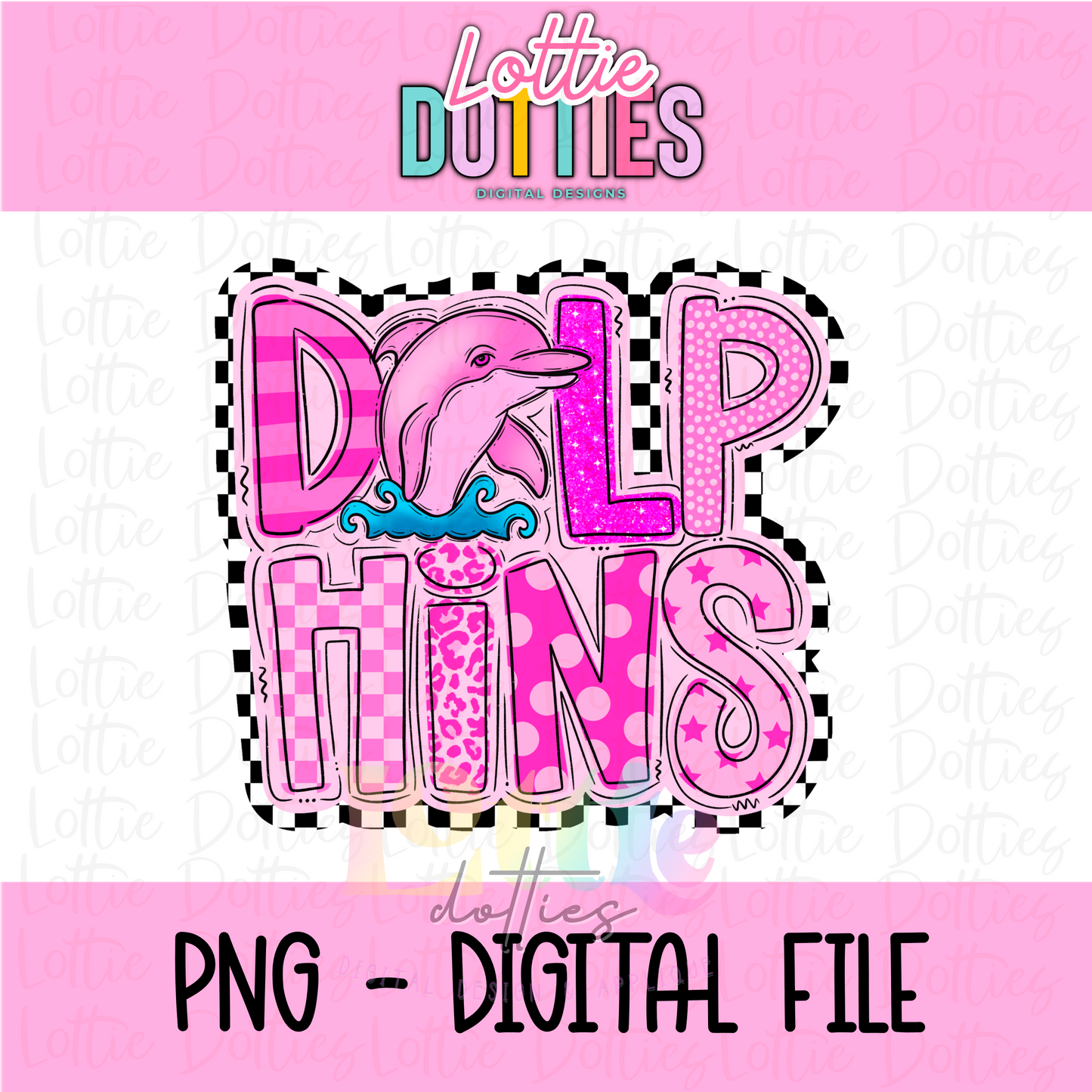 Dolphins PNG - Dolphins Poppy Sublimation - Digital Download - Pink Checker Poppy