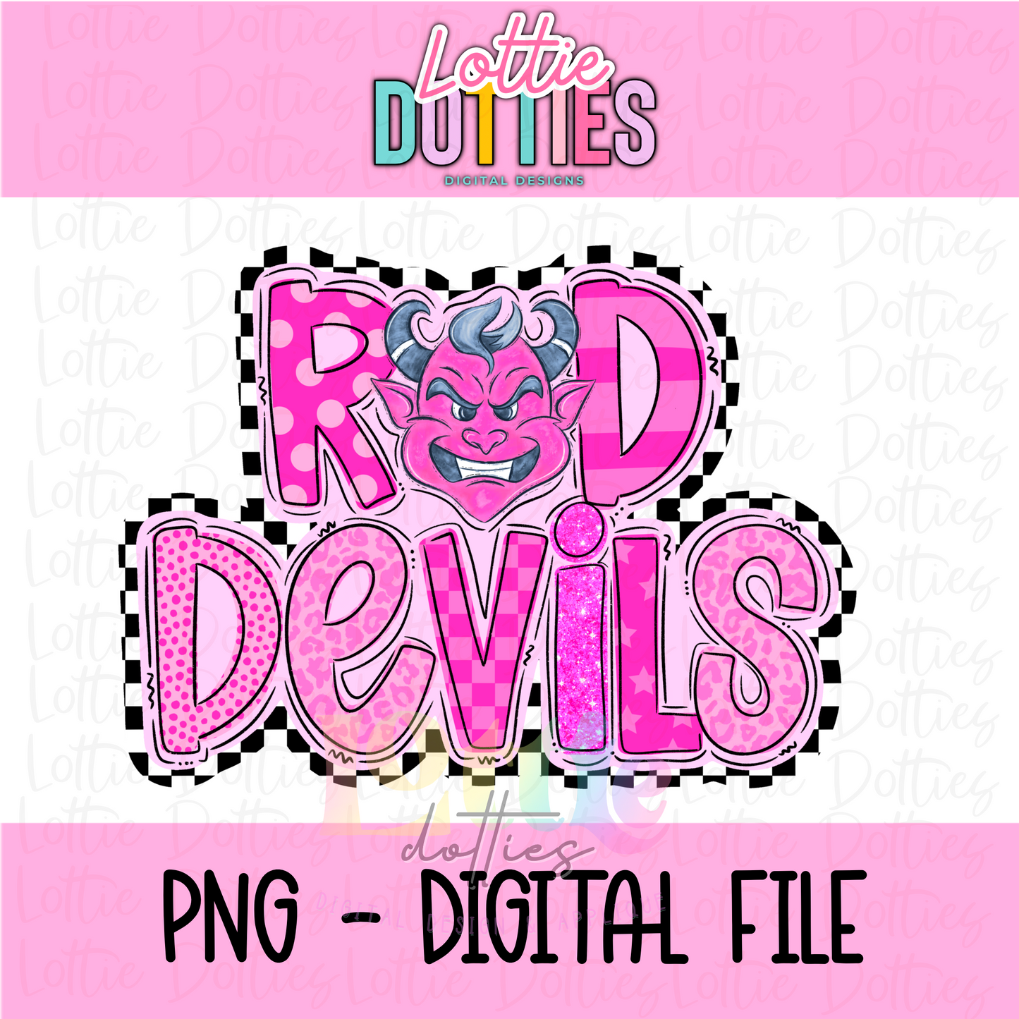 Red Devils Png - Devils Sublimation Design - Digital Download - poppy checker pink