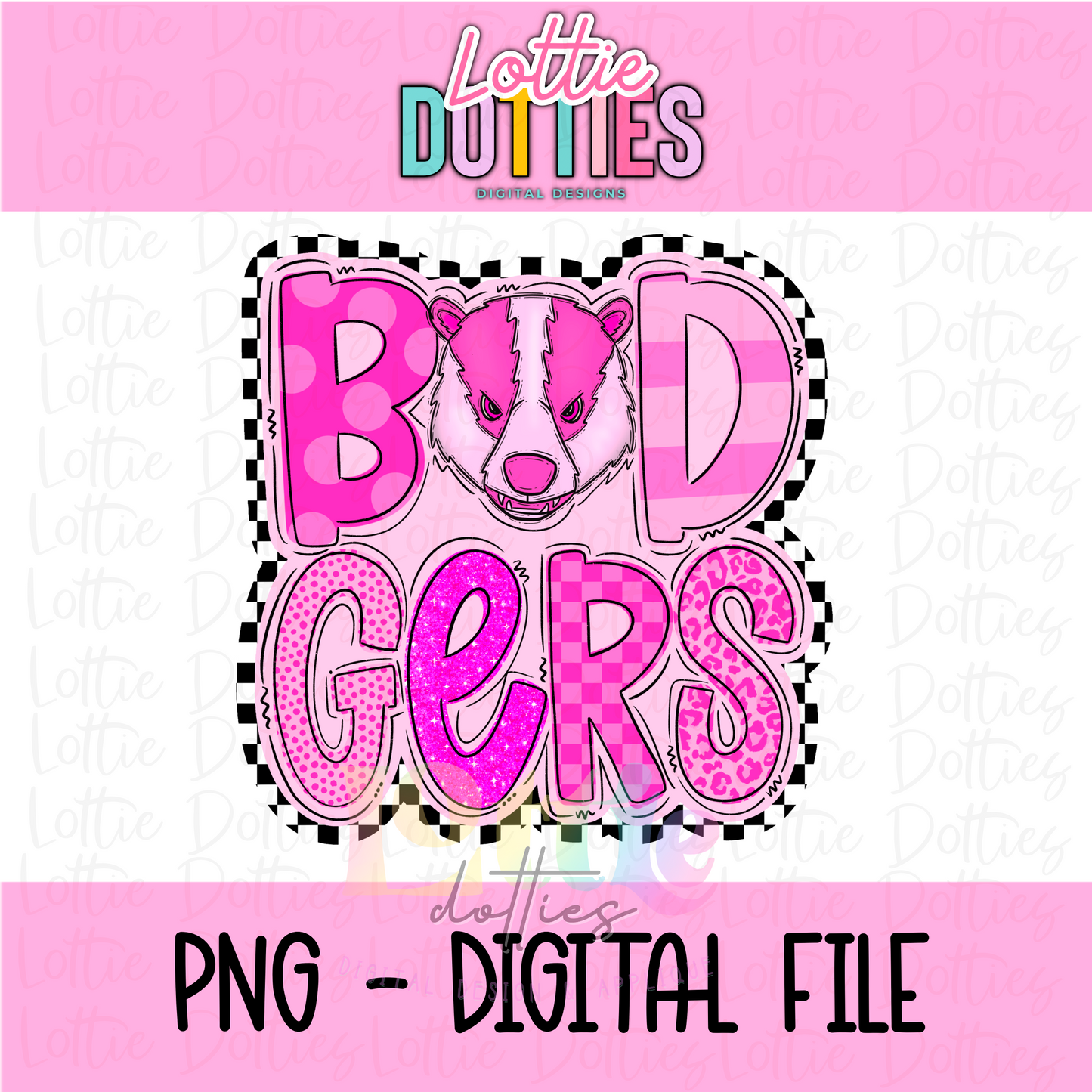 Badgers Poppy PNG - Badgers Sublimation design - Digital Download - Checker Pink
