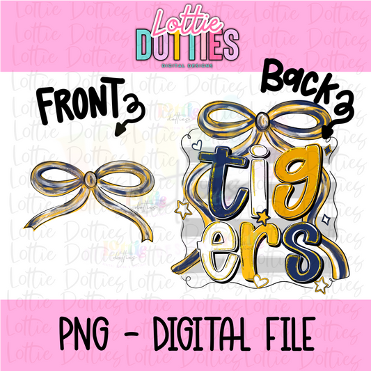 Tigers PNG - Tigers Navy & Gold bow design - Digital Download - coquette mascot