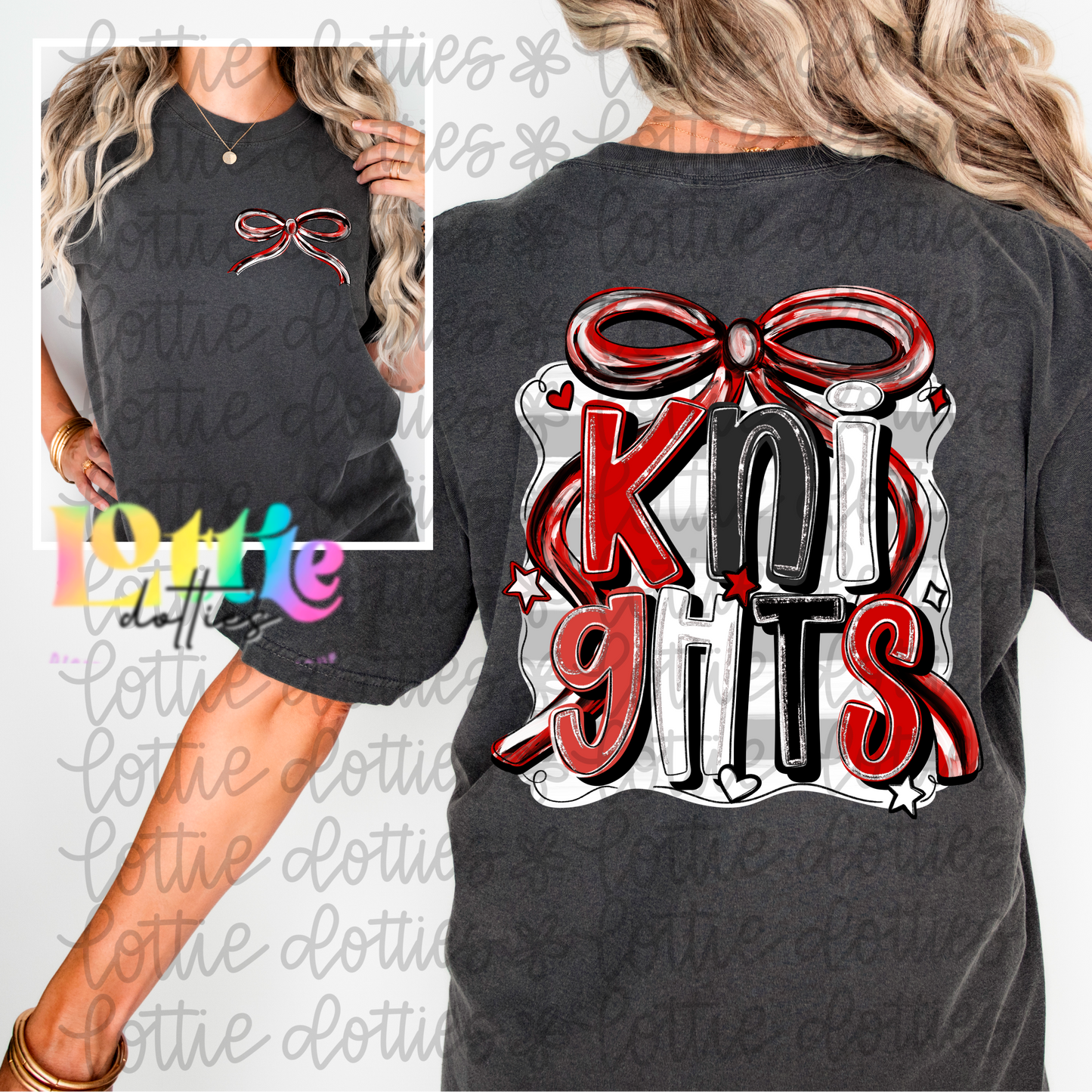 Knights PNG - Knights Red & Black bow design - Digital Download - coquette mascot
