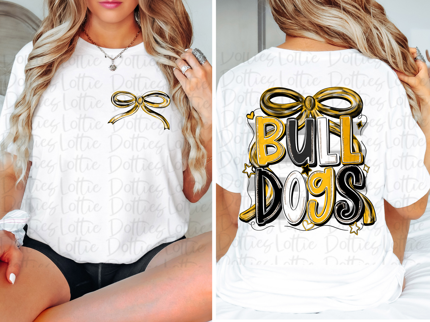 Bulldogs PNG - Bulldogs Black & Gold bow design - Digital Download - coquette mascot