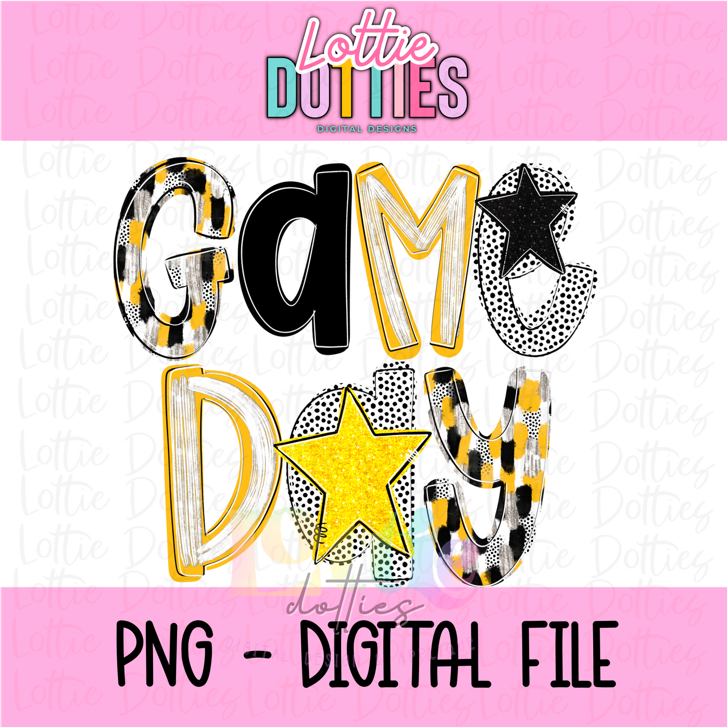 Game Day PNG - Black & Gold Game Day Poppy Sublimation- Digital Download