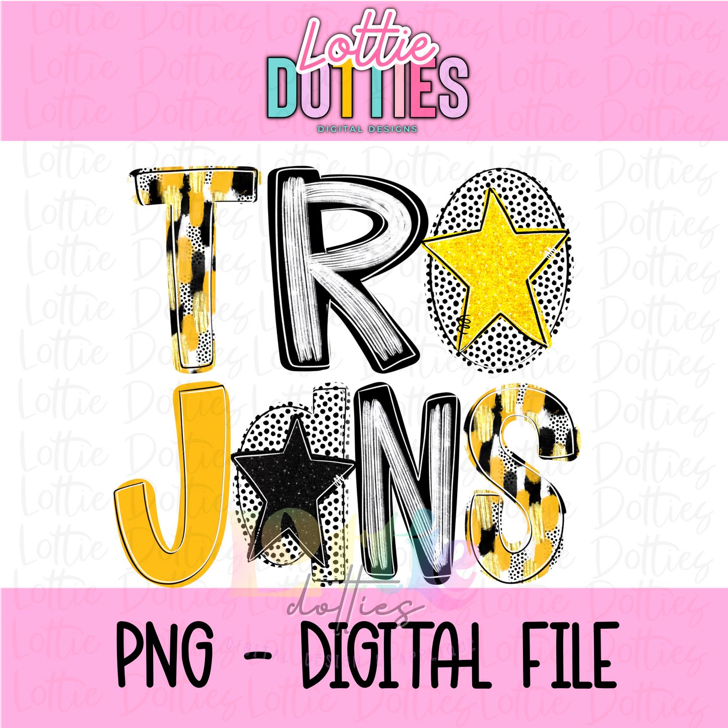 Trojans PNG - Poppy Trojans design - Digital Download - Black and Gold