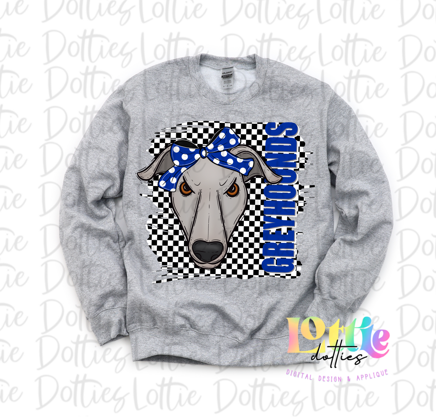 Grayhounds Poppy PNG - Grayhounds Sublimation - Digital Download - Checkered Mascot Bow