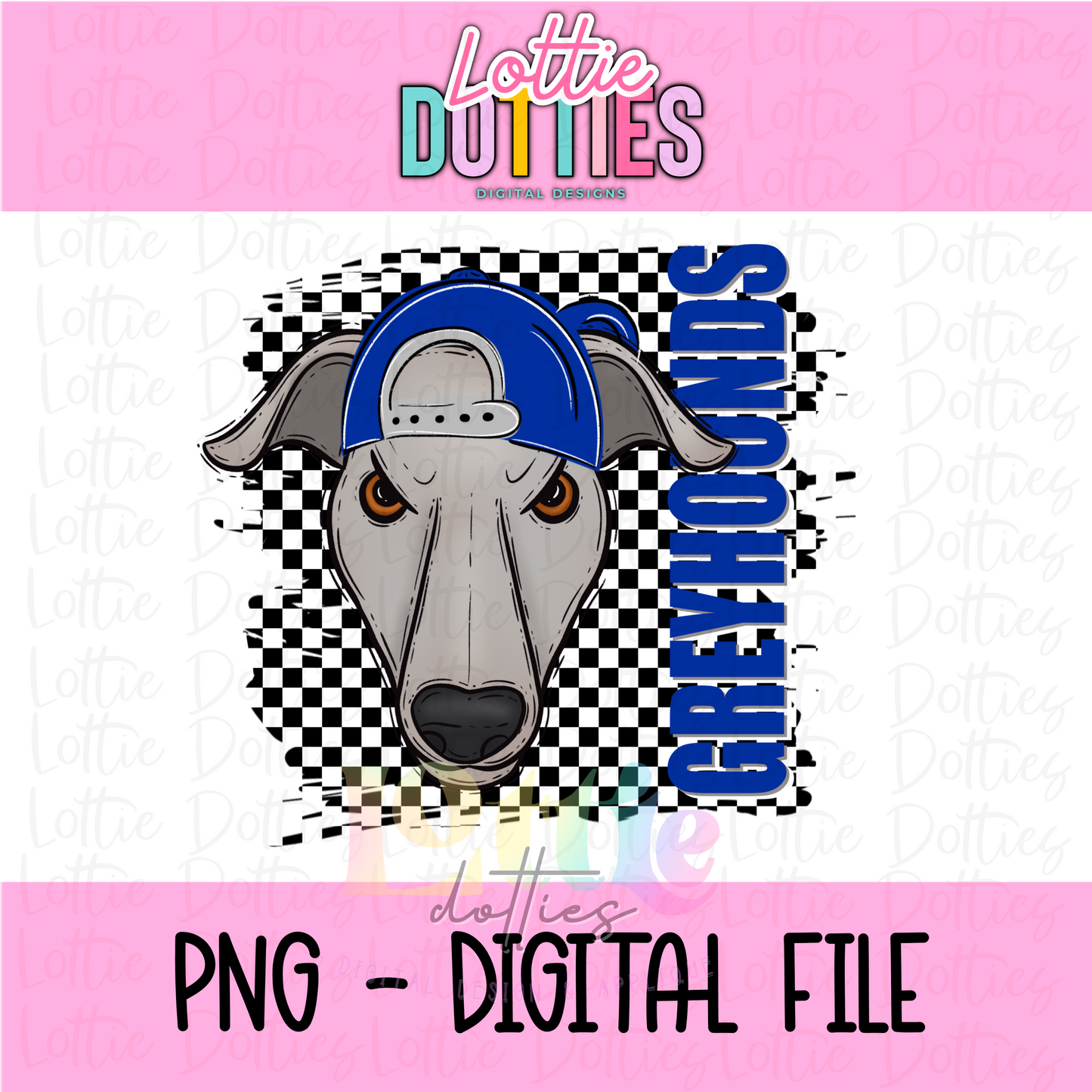 Greyhounds Poppy PNG - Greyhound Sublimation - Digital Download - Checkered Mascot Hat