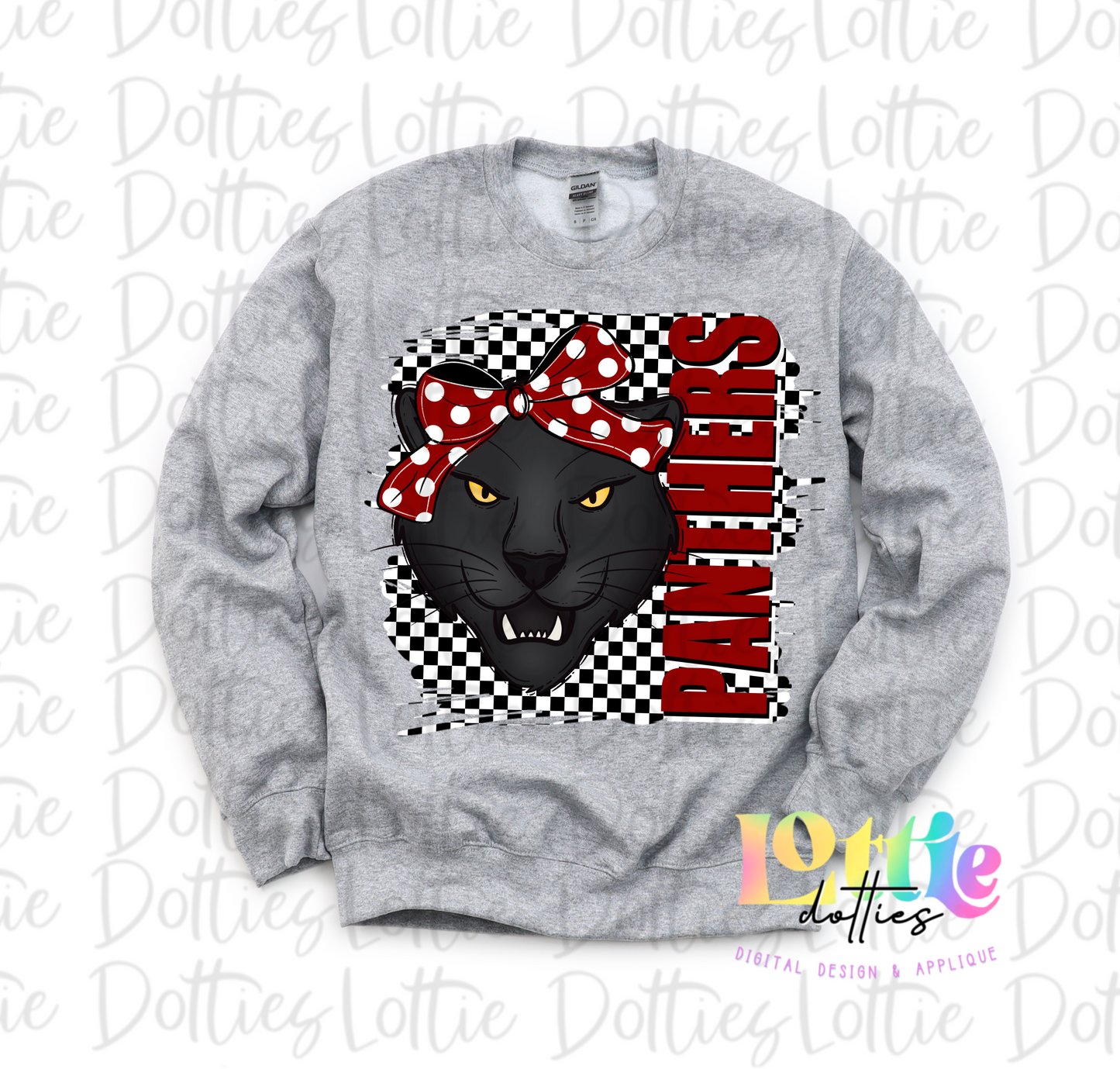 Panthers PNG - Digital Download - Sublimation - Checkered Mascot with Bow