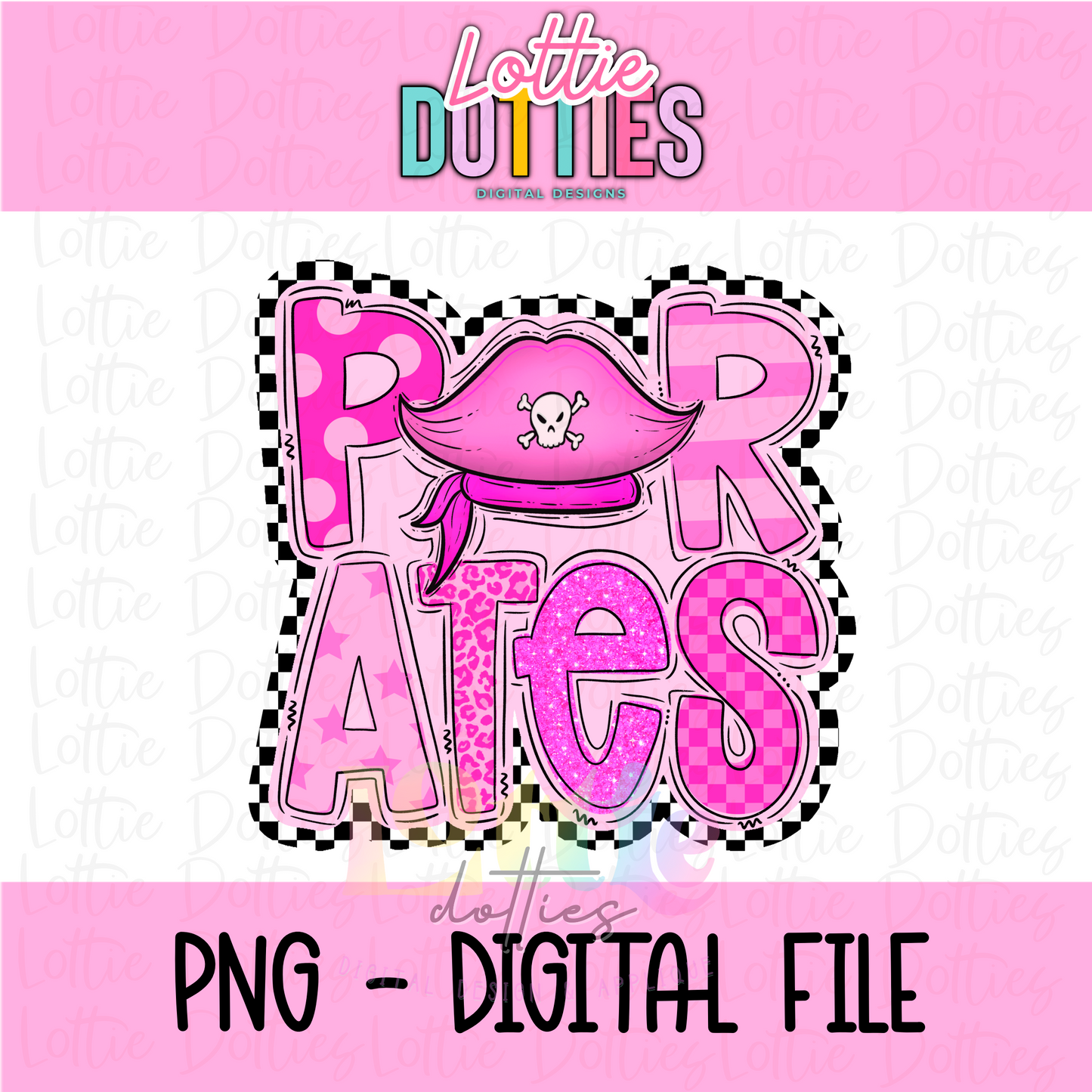 Pirates Mascot PNG - Poppy Mascot Designs - Digital Download - Checkered Mascot Pink
