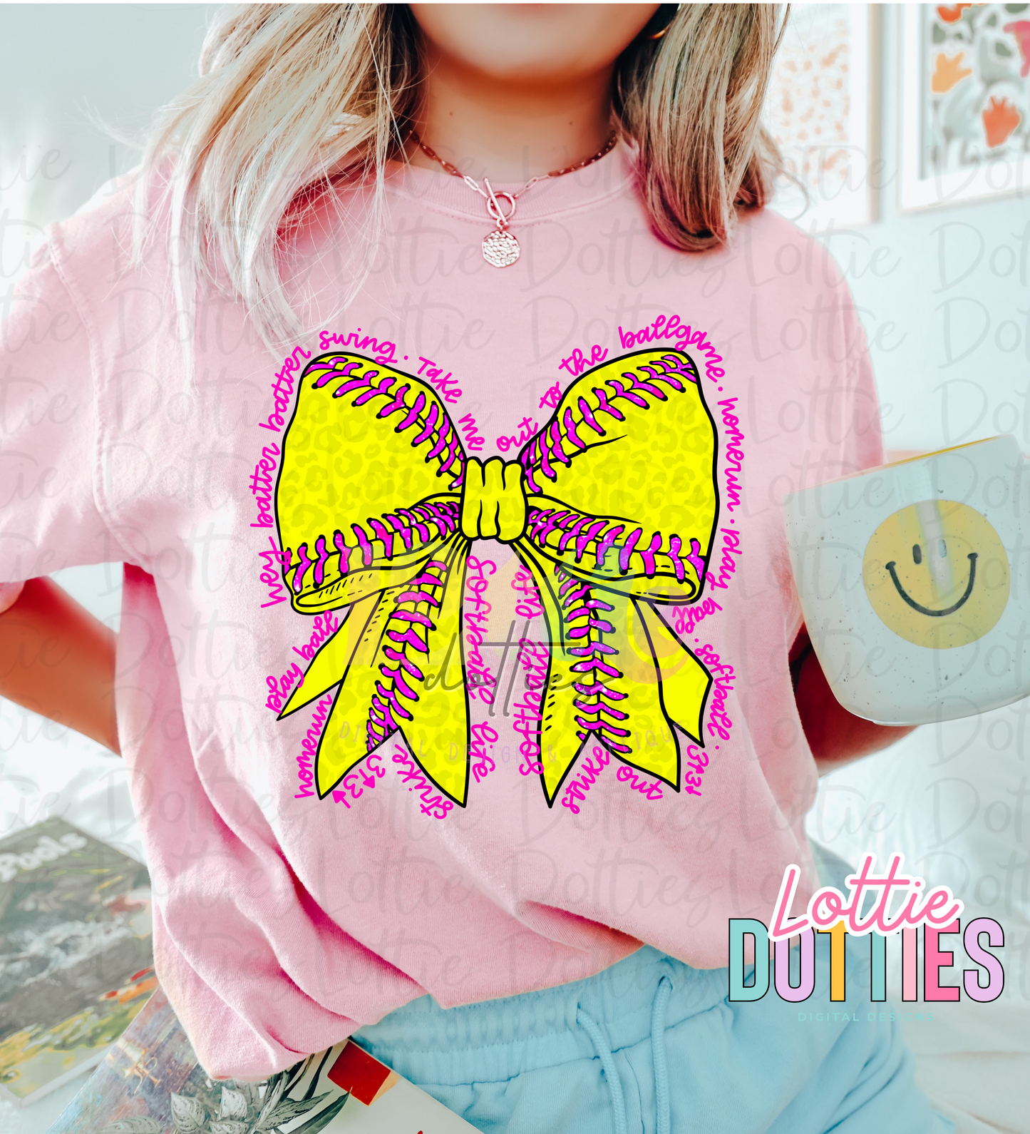 Softball Bow PNG - softball bow design - Digital Download - Pink