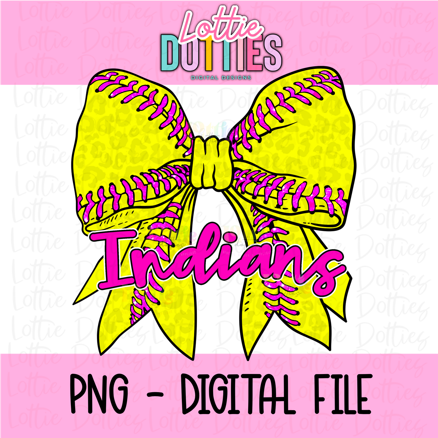 Indians PNG - Indians Softball bow design - Digital Download - Pink