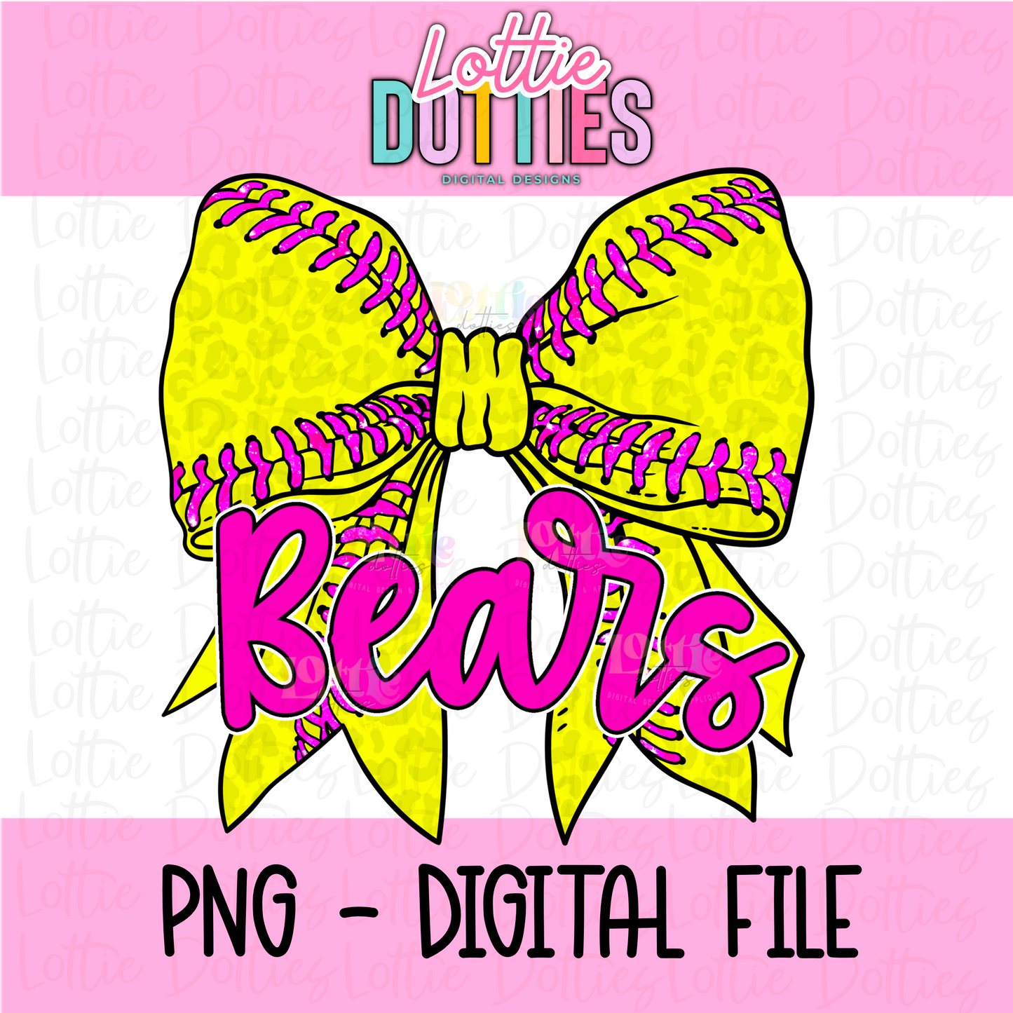 Bears PNG - Bears Softball bow design - Digital Download - Pink