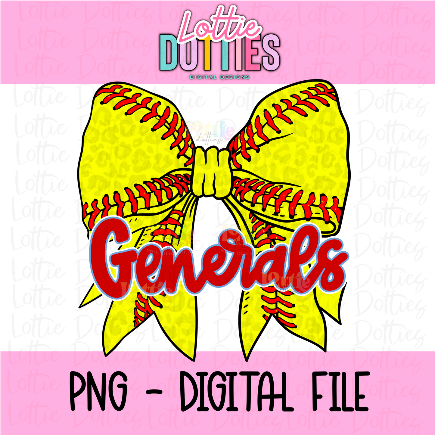 Bow Generals Softball PNG - Generals Sublimation - Digital Download - Red and Blue