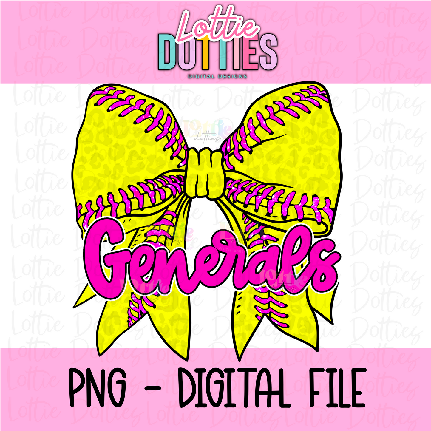 Generals Bow Softball PNG - Generals Sublimation - Digital Download - Pink