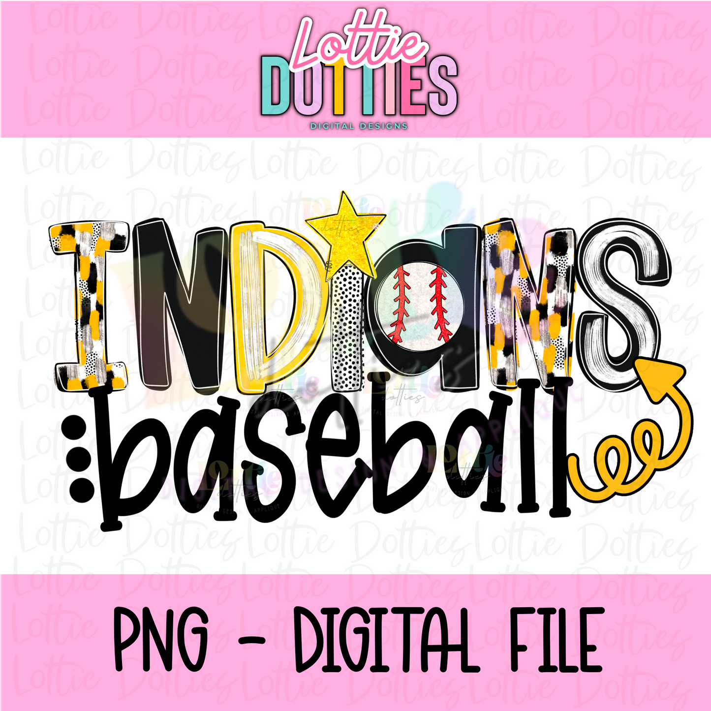 Baseball Indians Png - Indians Sublimation Design - Digital Download - Black and Gold