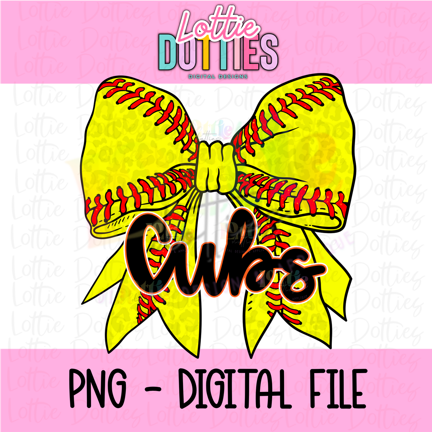 Cubs Softball Bow PNG - Softball sublimation design - Digital Download - Black