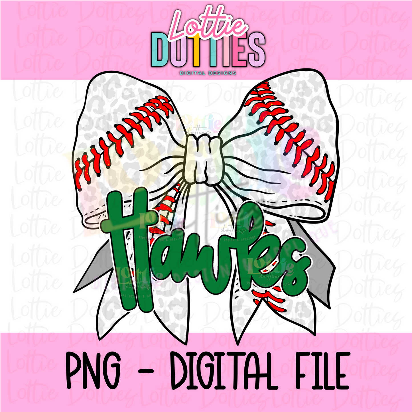 Hawks Baseball Bow PNG - Hawks Sublimation design - Digital Download - Green