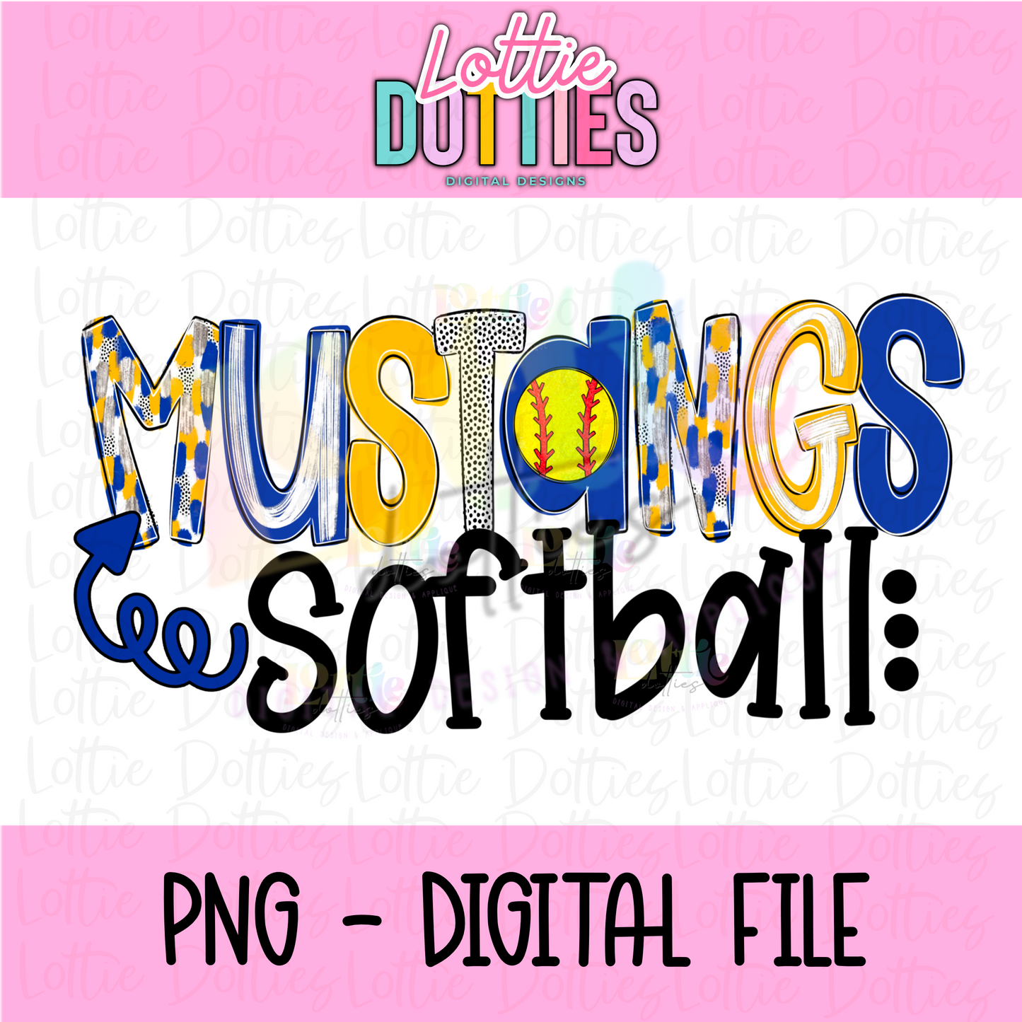 Mustangs Softball PNG - Mustangs sublimation design - Digital Download - Royal and Gold