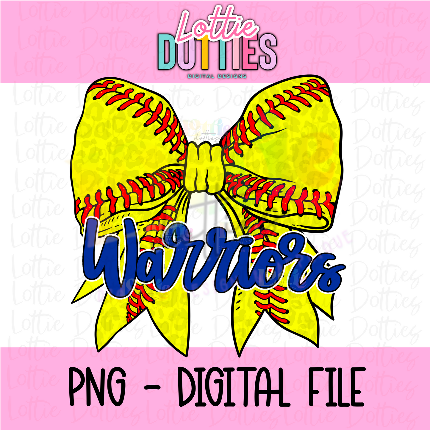 Warriors Softball Bow Png - Warriors Sublimation Design - Digital Download - Royal