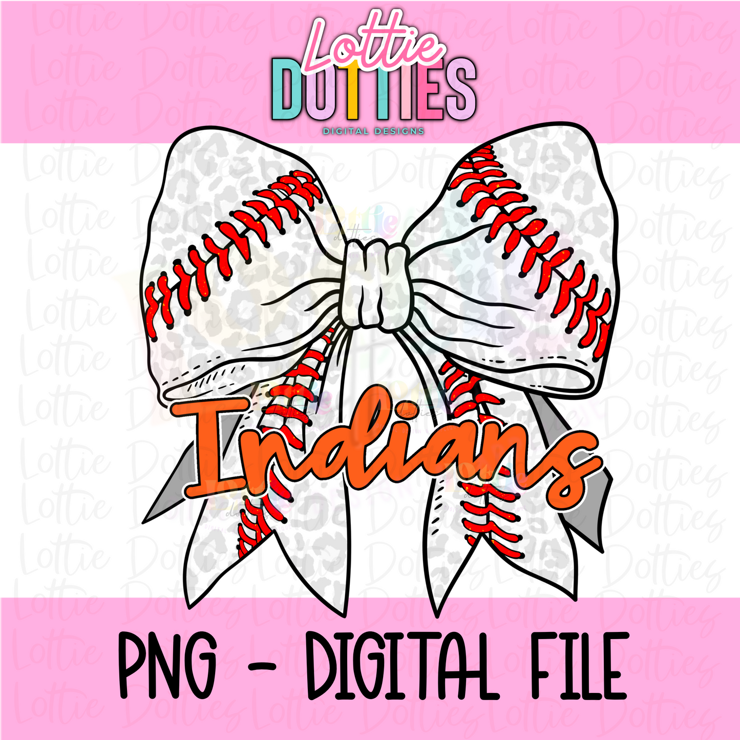 Indians PNG - Indians Baseball bow Red design - Digital Download - Orange