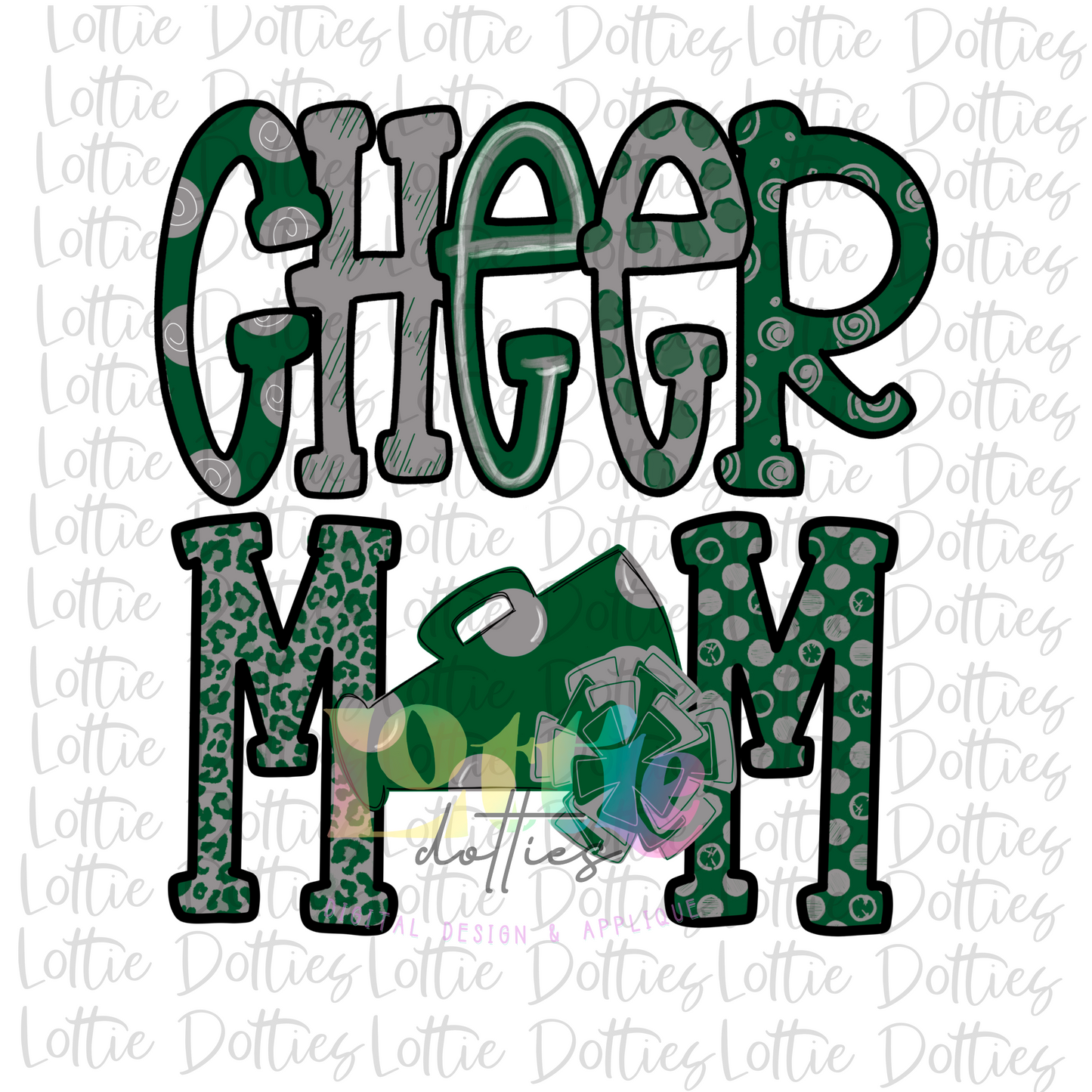 Cheer Mom Png - Cheer Mom Sublimation Design - Digital Download - Hunter Green and Gray