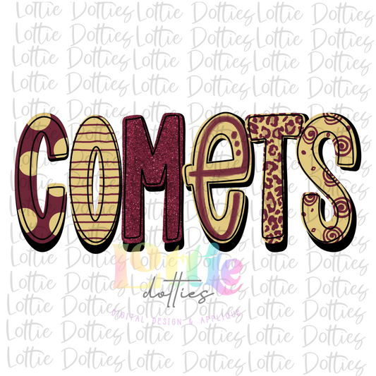 Comets - PNG - Comets - Sublimation - Digital Download - Gold and Maroon