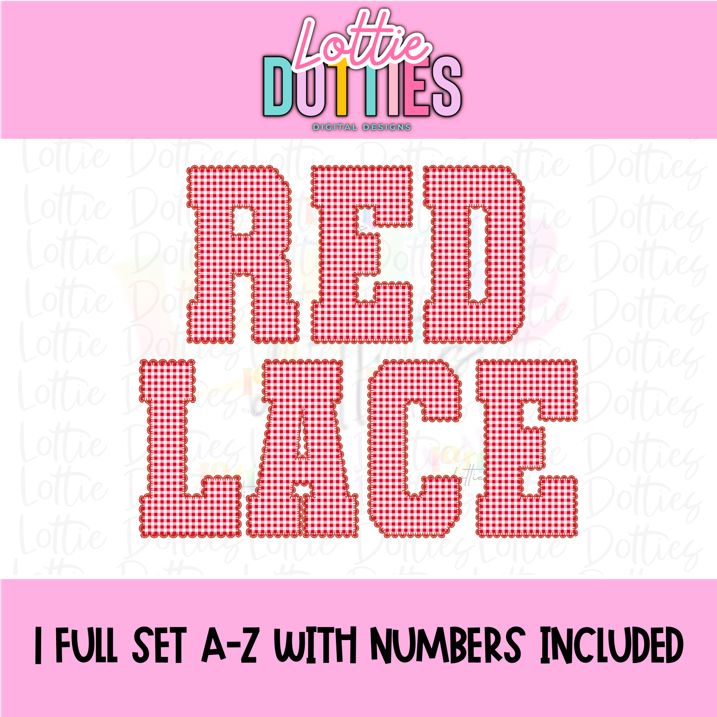 Red Gingham Lace Spirit Alphabet | Spirit Alpha Pack | Digital Download | PNG
