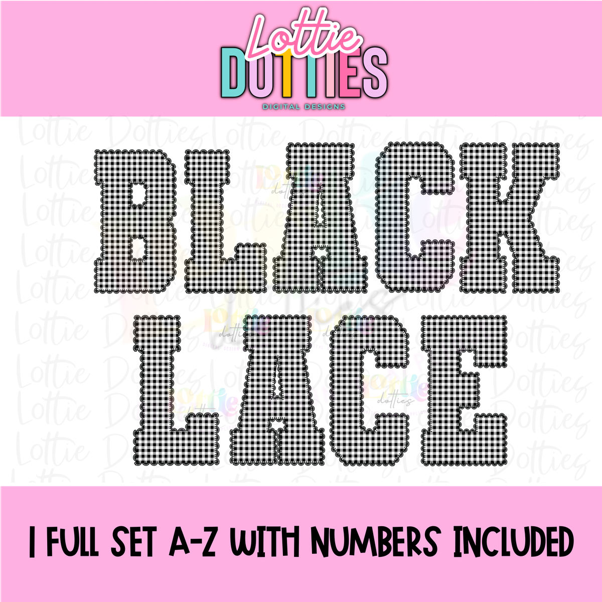 Black Gingham Lace Spirit Alphabet | Spirit Alpha Pack | Digital Download | PNG