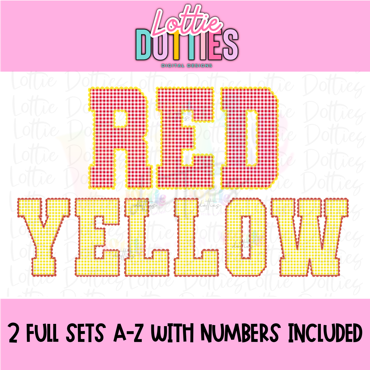 Red and Yellow Gingham Lace Spirit Alphabet | Spirit Alpha Pack | Digital Download | PNG