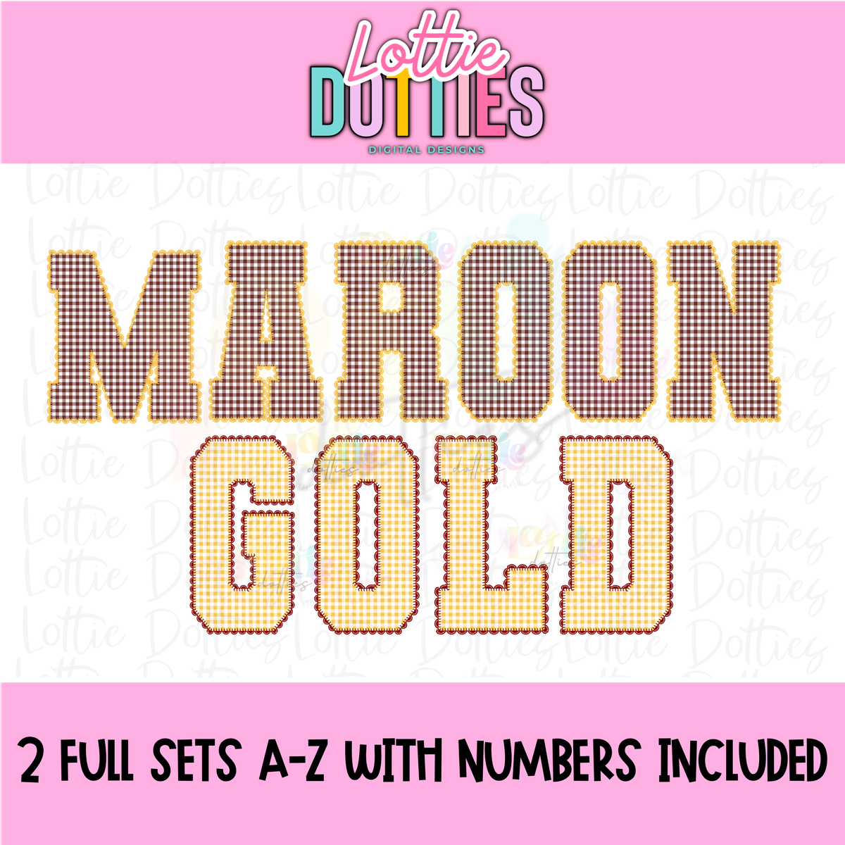 Maroon and Gold Gingham Lace Spirit Alphabet | Spirit Alpha Pack | Digital Download | PNG