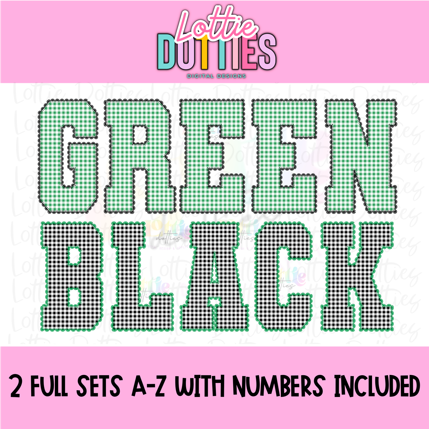 Green and Black Gingham Lace Spirit Alphabet | Spirit Alpha Pack | Digital Download | PNG