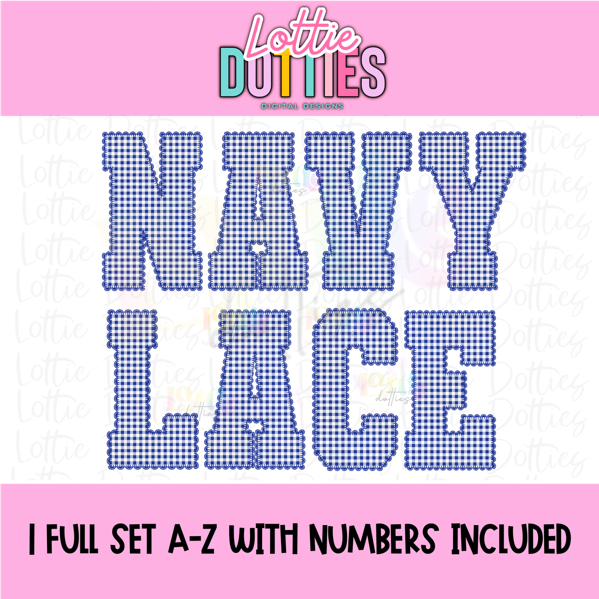 Navy Blue Gingham Lace Spirit Alphabet | Spirit Alpha Pack | Digital Download | PNG